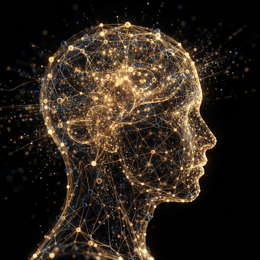 AI neural network forming a human profile